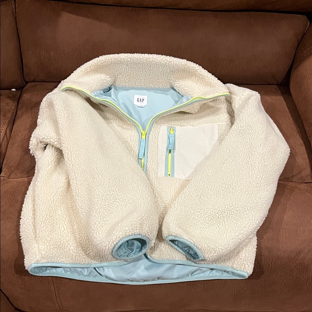 GAP Cream and Light Blue Fleece Jacket